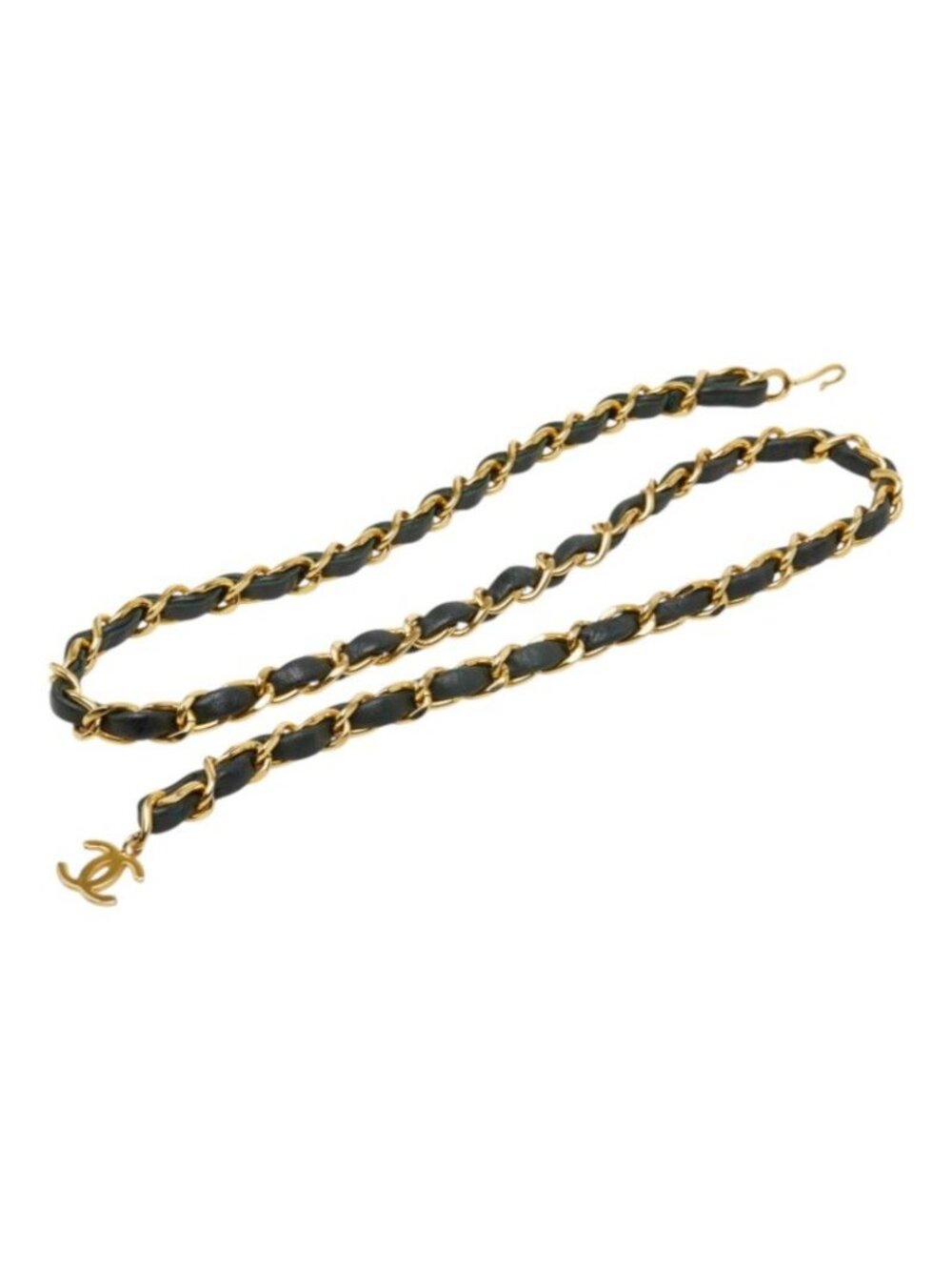 Chanel CC Logo Chain Belt Black Gold Plated Leather